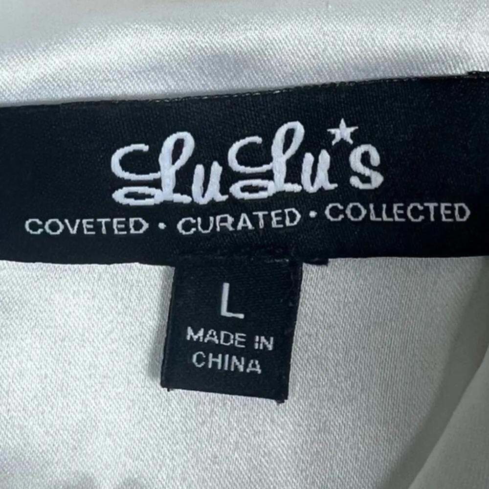 Lulus Lace Dress Womens L White Floral Cotton Mini Scallop Hem Bridal Formal Size L - Image 5