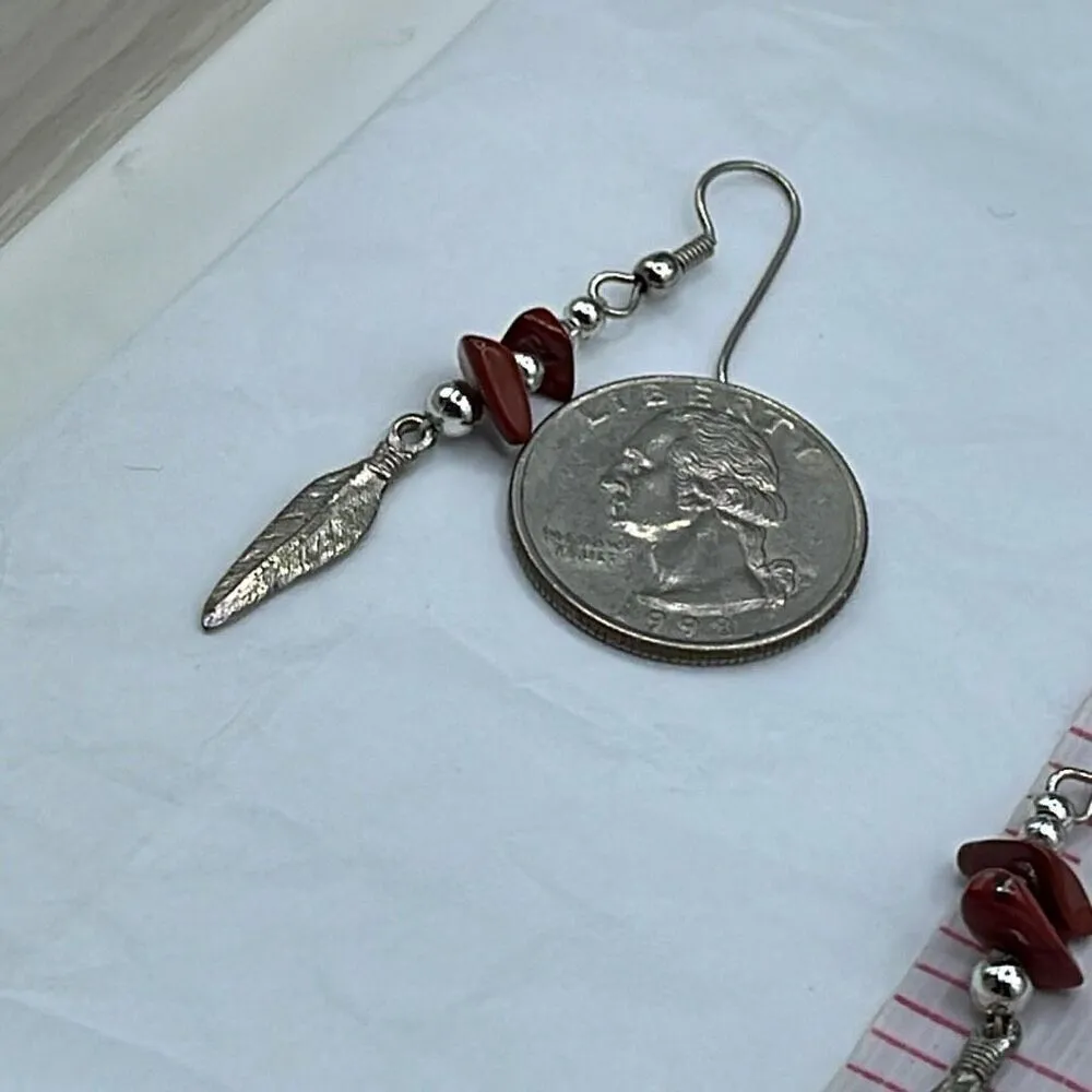 Red Jasper & sterling earrings with feathers - Image 6