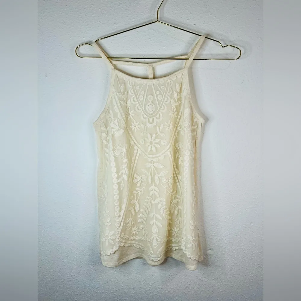 Rewind Women’s Small Ivory Embroidered Tank Top Boho Sleeveless Floral Detail - Image 3