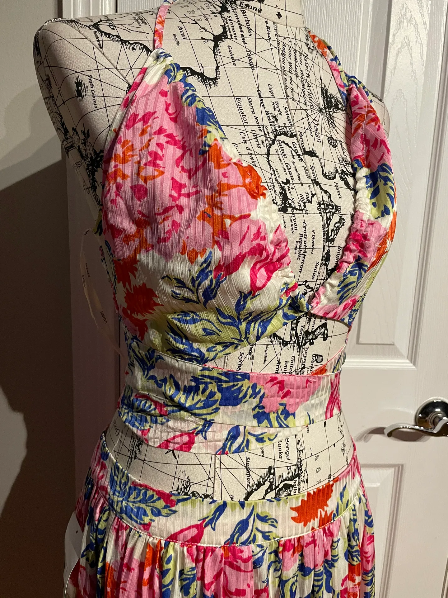 Floral Print Matching Set Multicolor coastal coquette colorful crop top+pant wide looks skirt slit sides - Image 2