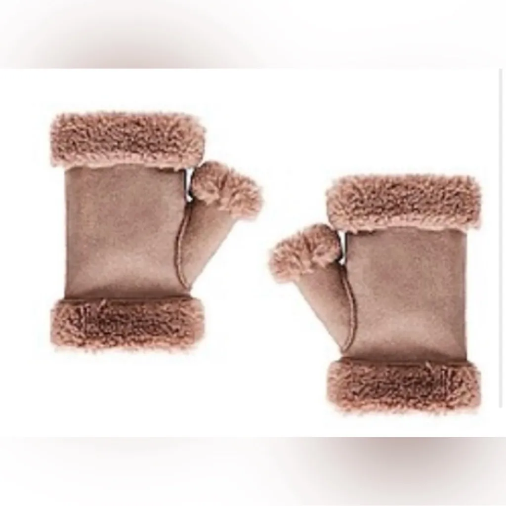 Jakke Faux Shearling Fingerless Gloves Mushroom Brown Taupe NEW - Image 3