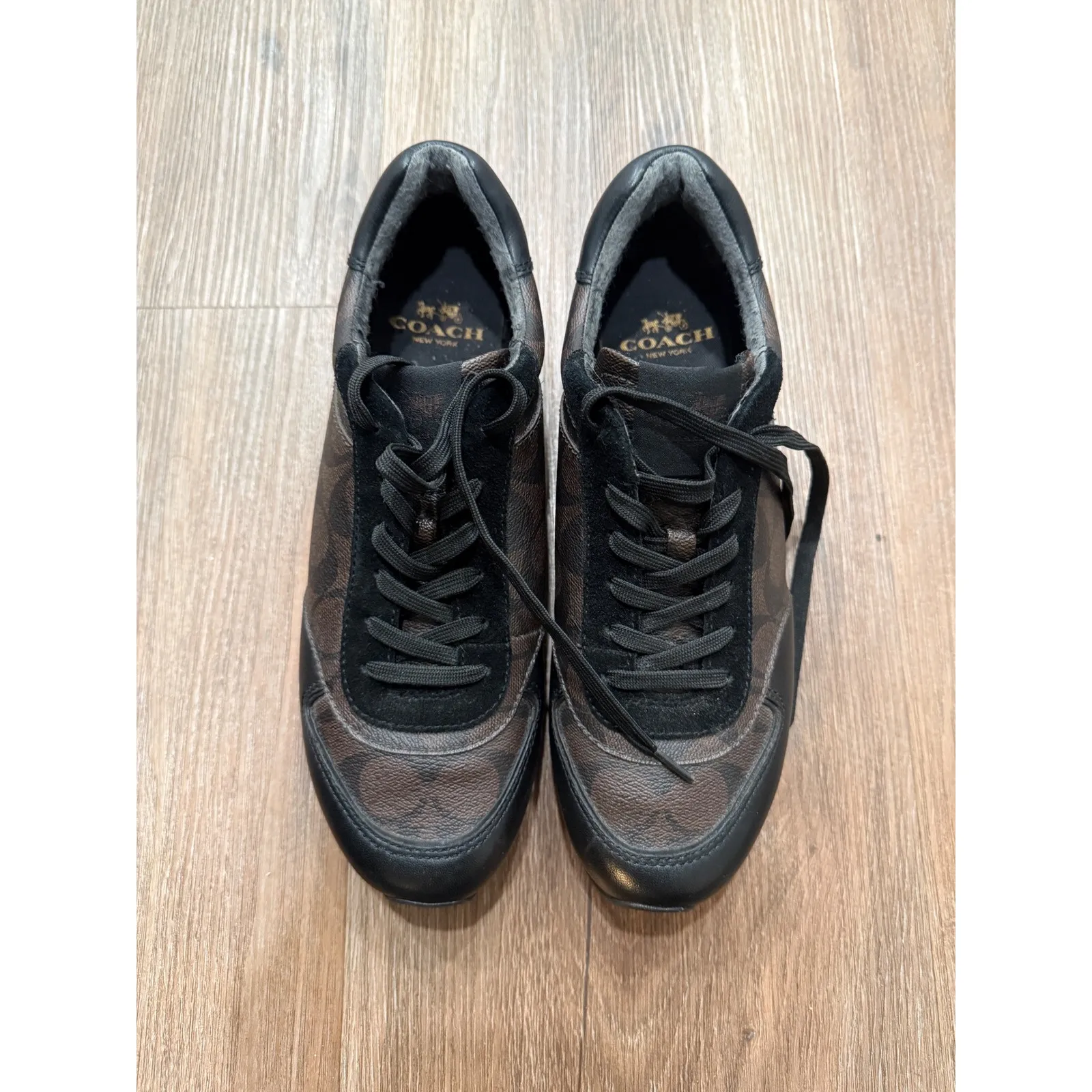 Coach Signature C Sneakers Women's Brown Black Leather Lace Up Shoes - Image 2