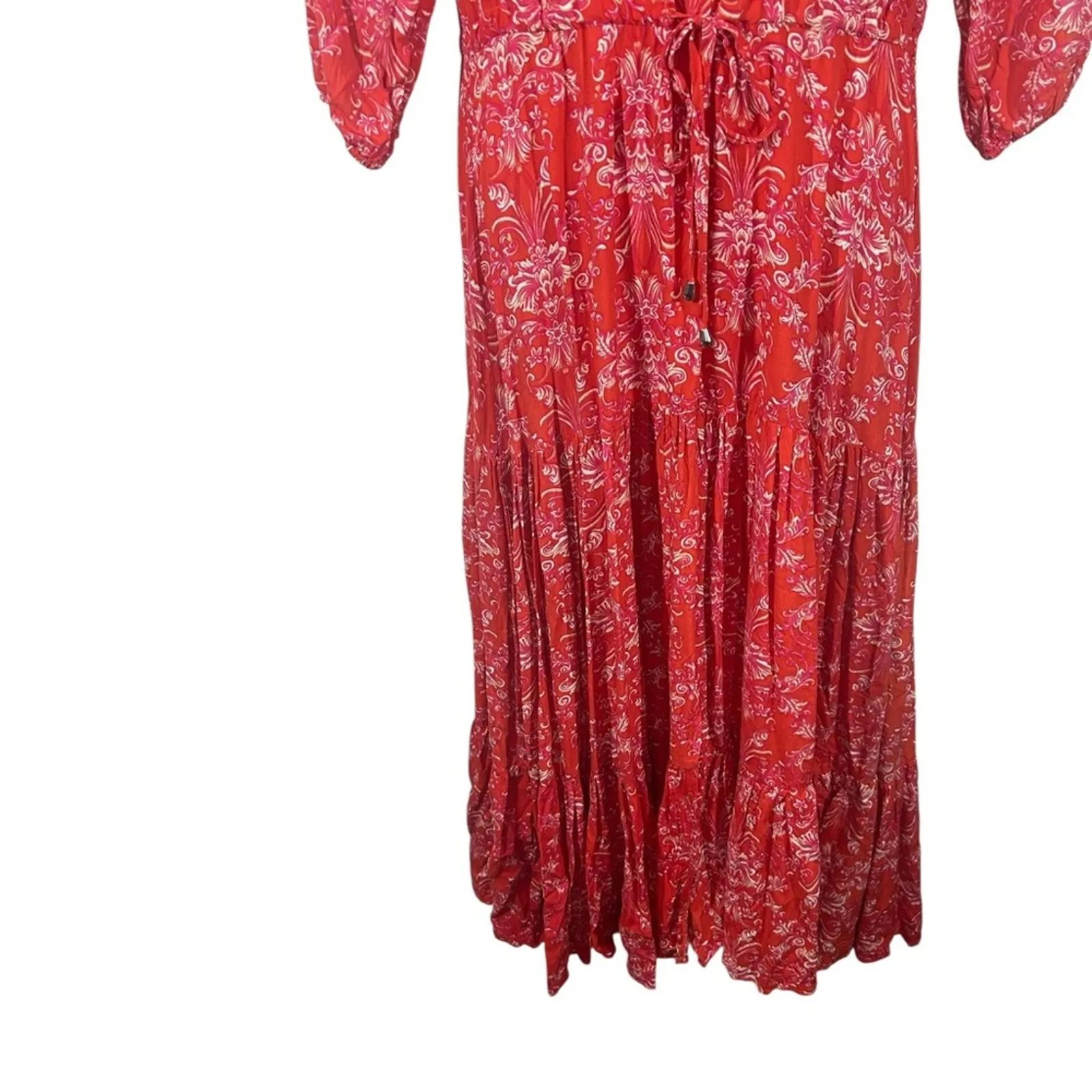 ABEL THE LABEL Strawberry Kisses Red Floral Boho Maxi Dress Size Small - Image 5