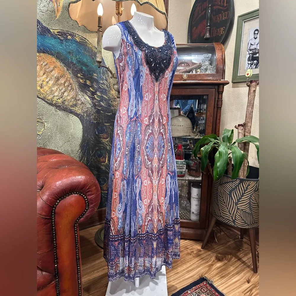 NWOT REBA Multicolored Sleeveless Scoop Neck with studs and beading Sundress - Image 3