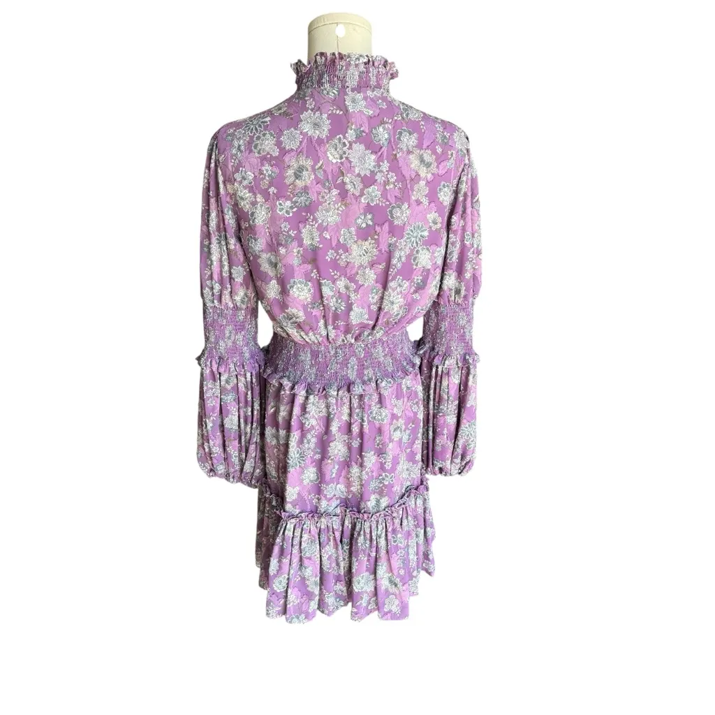 ALEXIS - Rosewell Lilac Floral Long Sleeve Purple Dress Sz M - Image 5