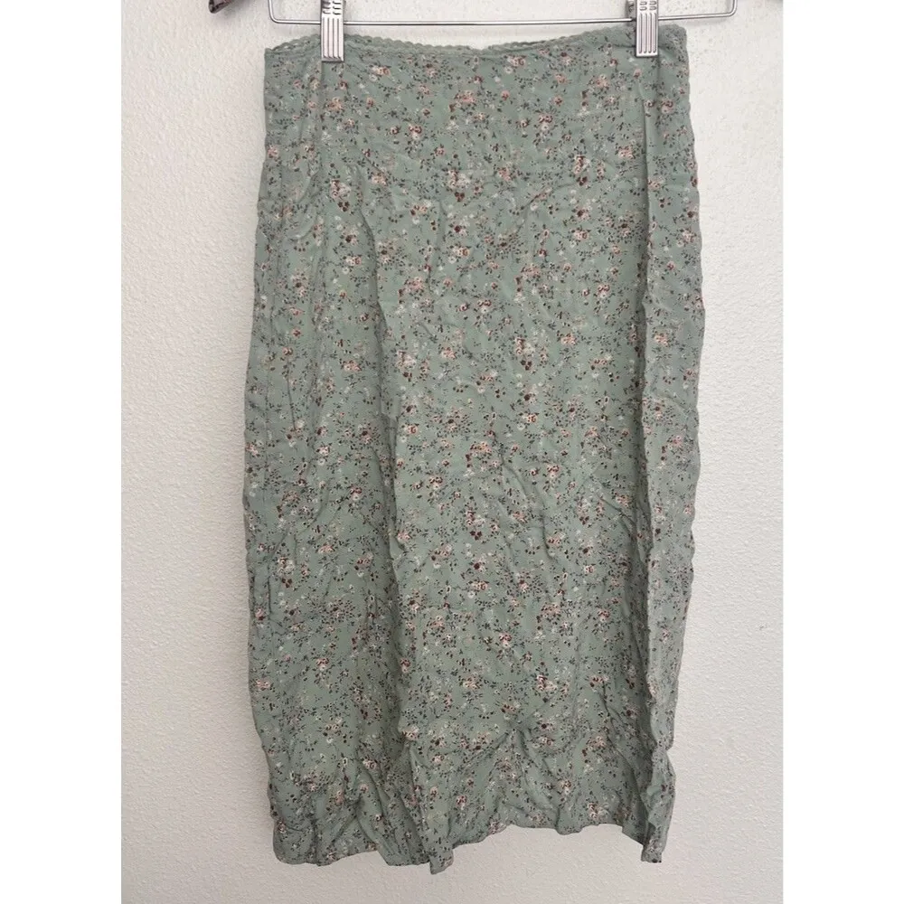 Brandy Melville Phoebe Midi Skirt Ditsy Floral Thigh Slit Teal Mint Coquette S - Image 3