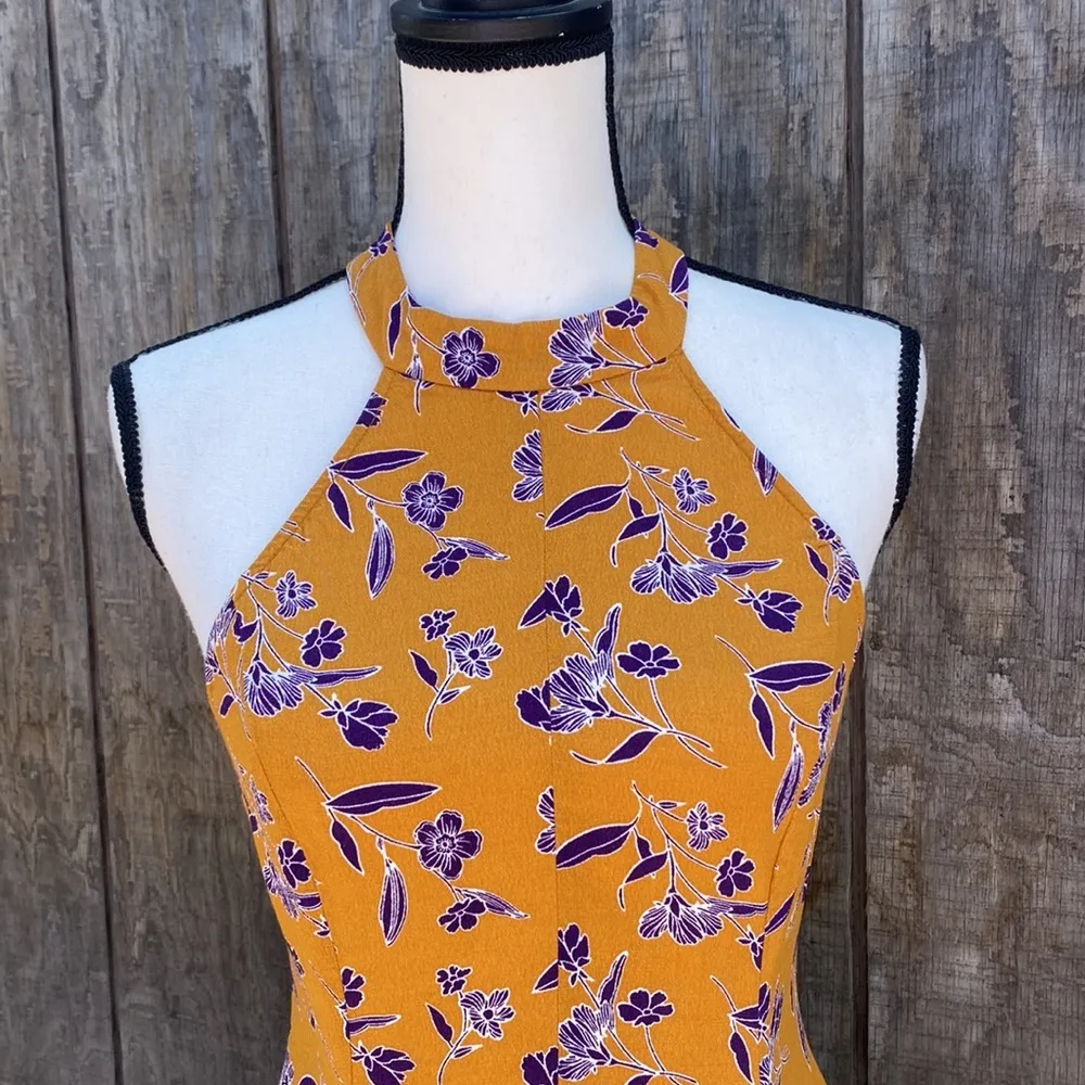 Urban Outfitters Kimchi Blue Mustard Yellow Floral Mock Neck Mini Dress Size S - Image 4