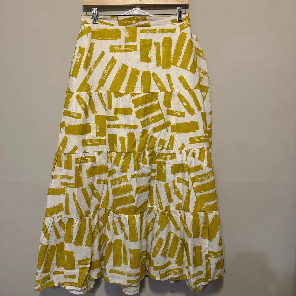 house of harlow 1960 Long Sleeve Linen Crop Top With Tiered Maxi Skirt Set Sz S Yellow - Image 13