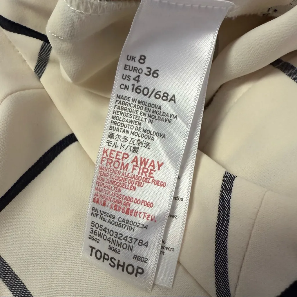 Topshop Windowpane Grid Pants Cream Black Side Button US 4 - Image 7