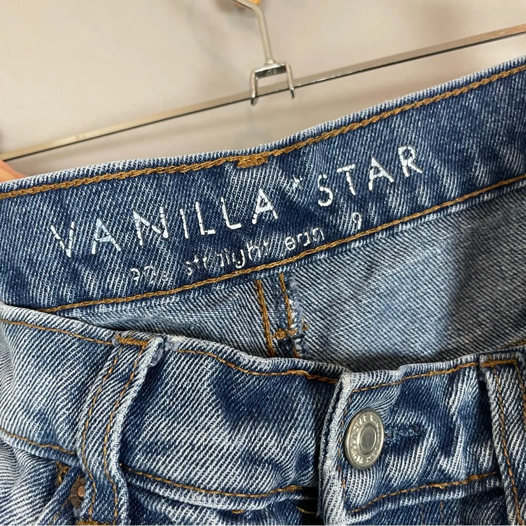 Vanilla Star Destroyed Jeans Rips‎ Grunge Button Fly Juniors Size 9 Straight Leg - Image 3