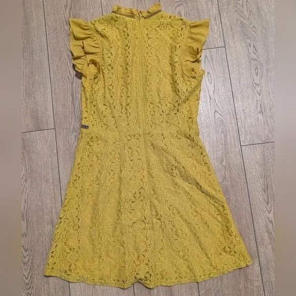 Altar'd State Dress M Medium Yellow Lace Ruffle Mini Mustard Lacy - Image 4