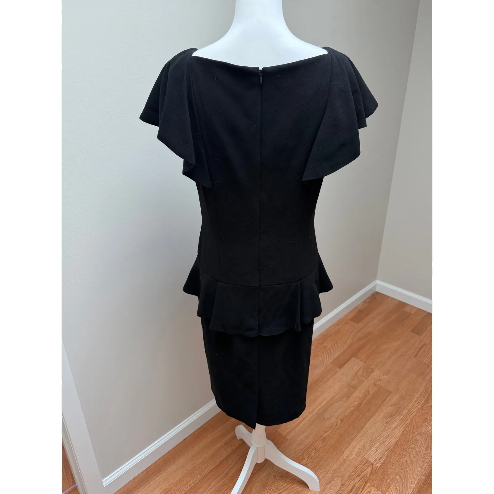 Teri Jon by Rickie Freeman Sheath Dress Womens 10 Black Peplum Formal Elegant - Image 5