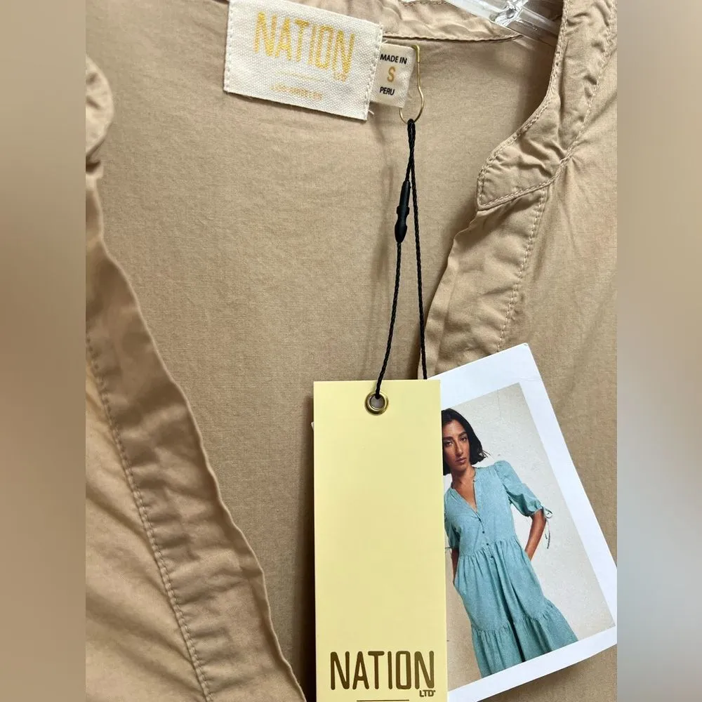 NWT Nation LTD Dustin Romantic Midi Tiered Dress in Toasted Marshmallow Tan S - Image 11