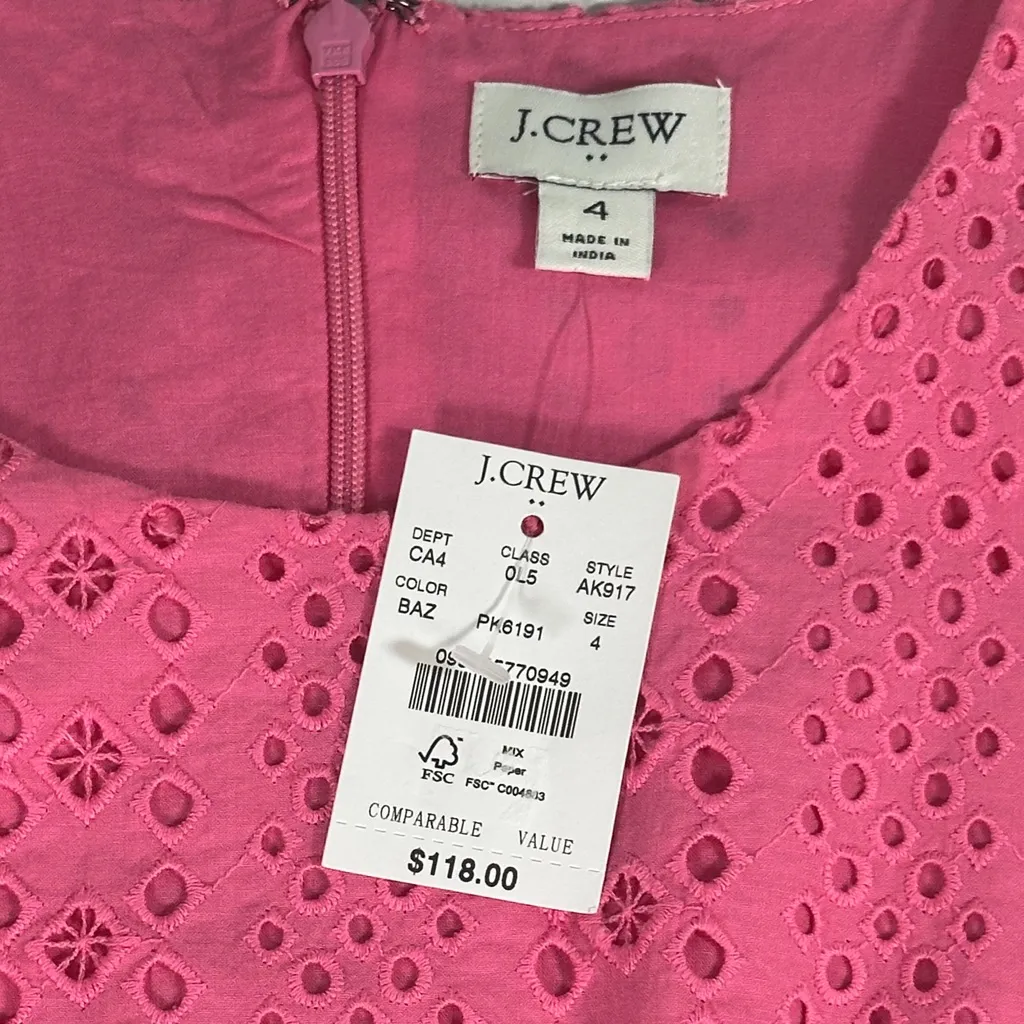J.Crew Bubblegum Pink Cotton Eyelet Ruffle Midi Dress size 4 NEW - Image 9