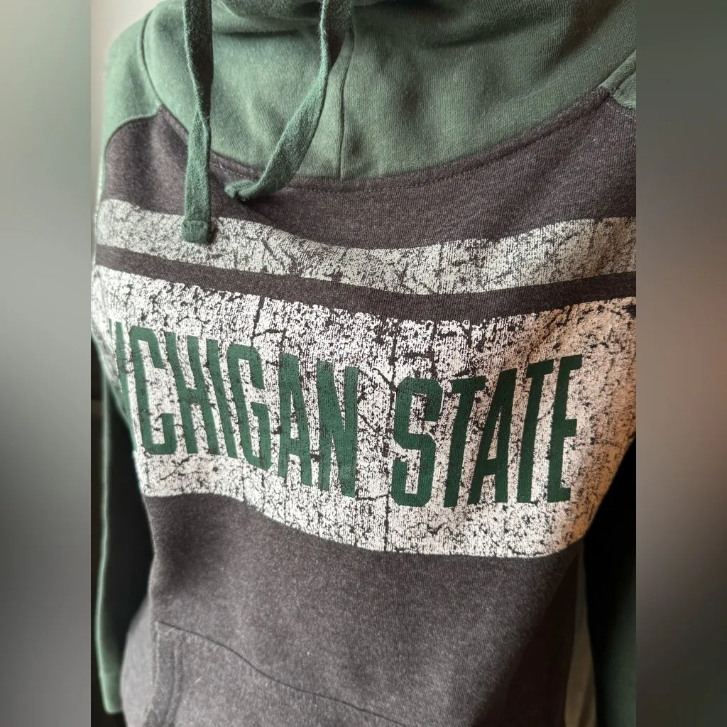 Green and Gray Michigan State Cowl neck Hoodie Medium - Image 5
