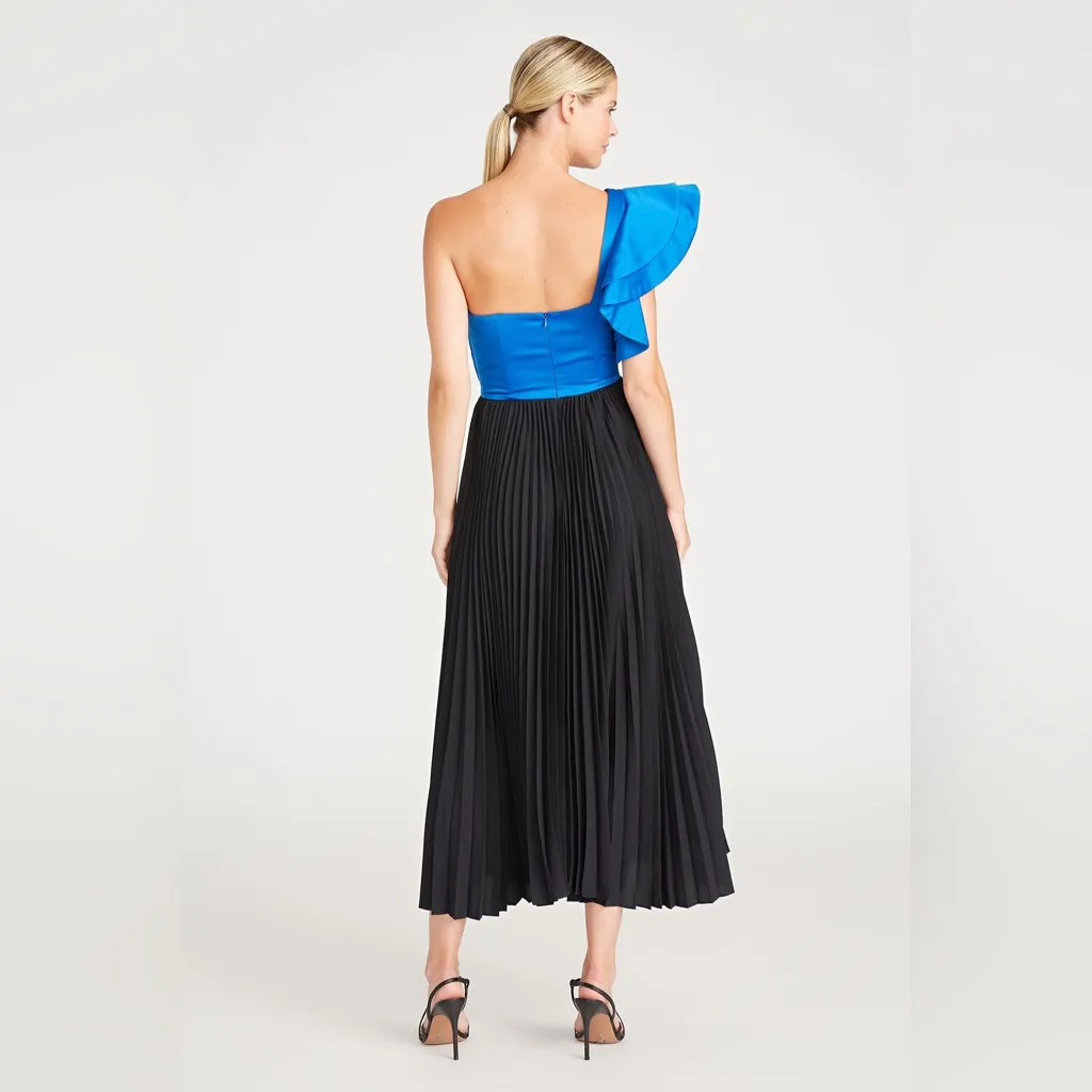 AMUR X REVOLVE Cleopatra Black & blue one shoulder Pleated cut‎ out maxi 4 - Image 3