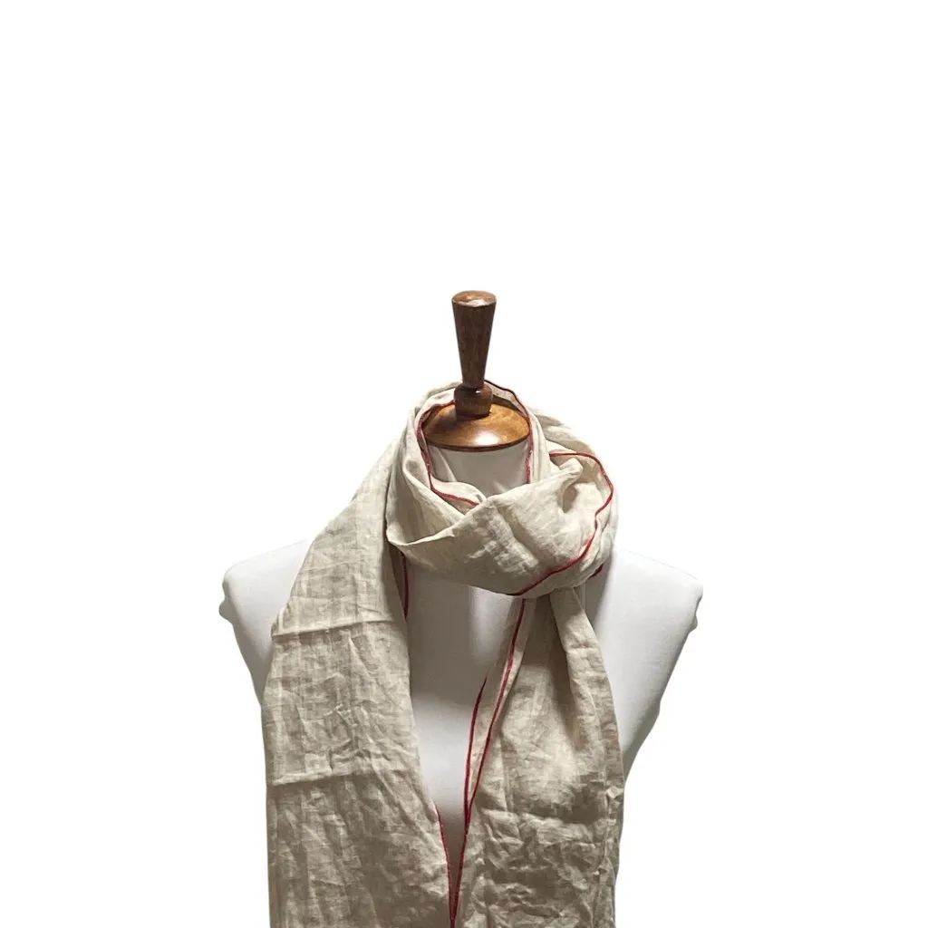 Apolis + Matteo 100% Linen Scarf Beige One Size Red - Image 4