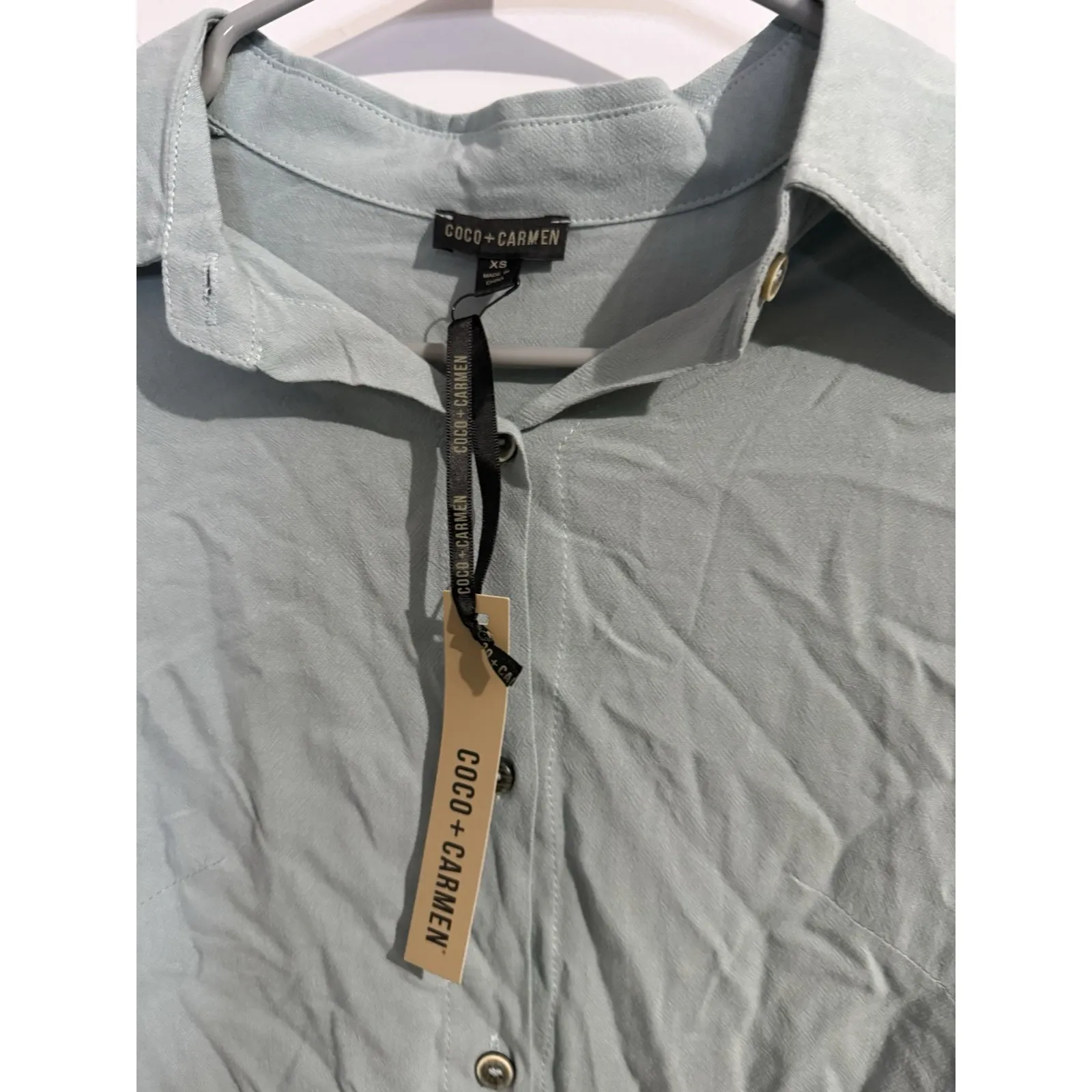 NWT Coco + Carmen Women's Linen Blend Light Blue Blouse Size XS - Image 2