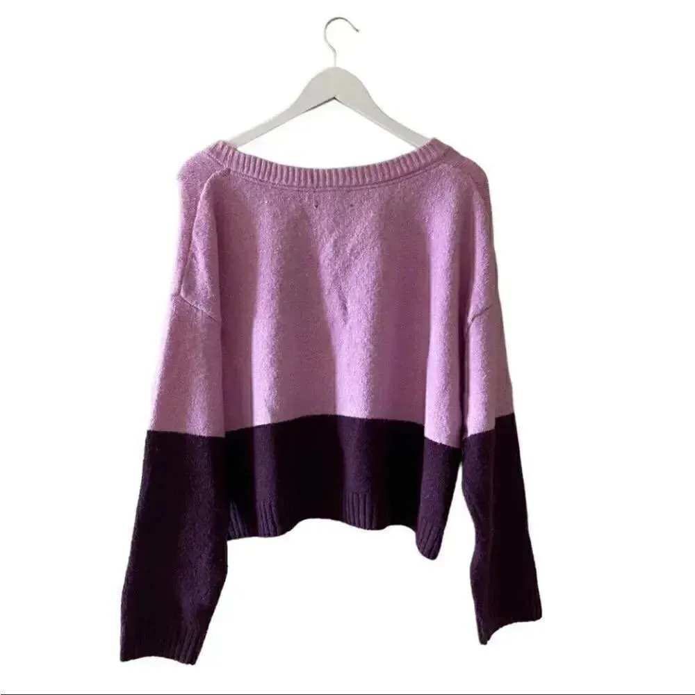 Nordstrom Knit Crop V-Neck Sweater Color Block BP Wildfang Size XL - Image 5