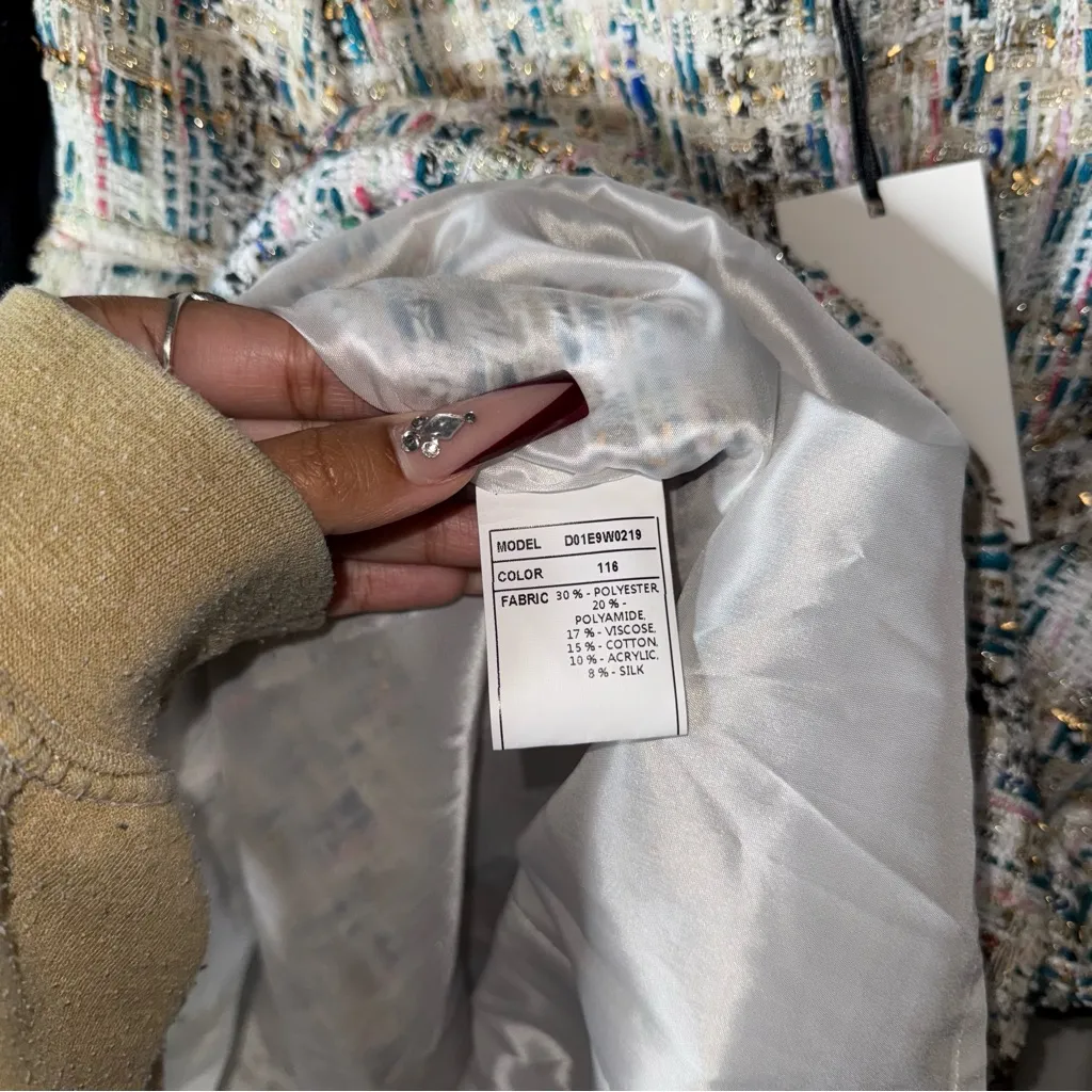 Santorelli Multicolor Metallic Fringed Tweed Shift Dress NWT $495 White Size 8 - Image 12