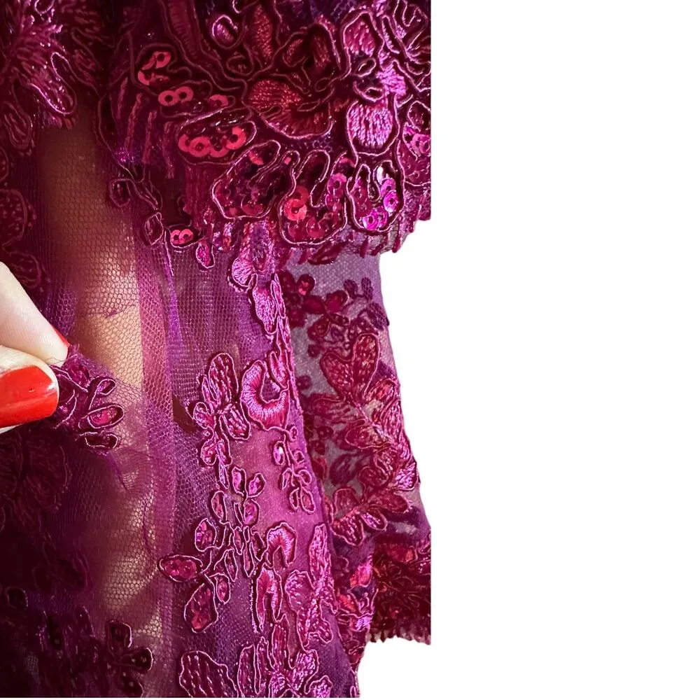 Helsi NEW Lily Embroidered Sequin Lace Long Sleeve Semi Sheer Dress Pink Medium - Image 15