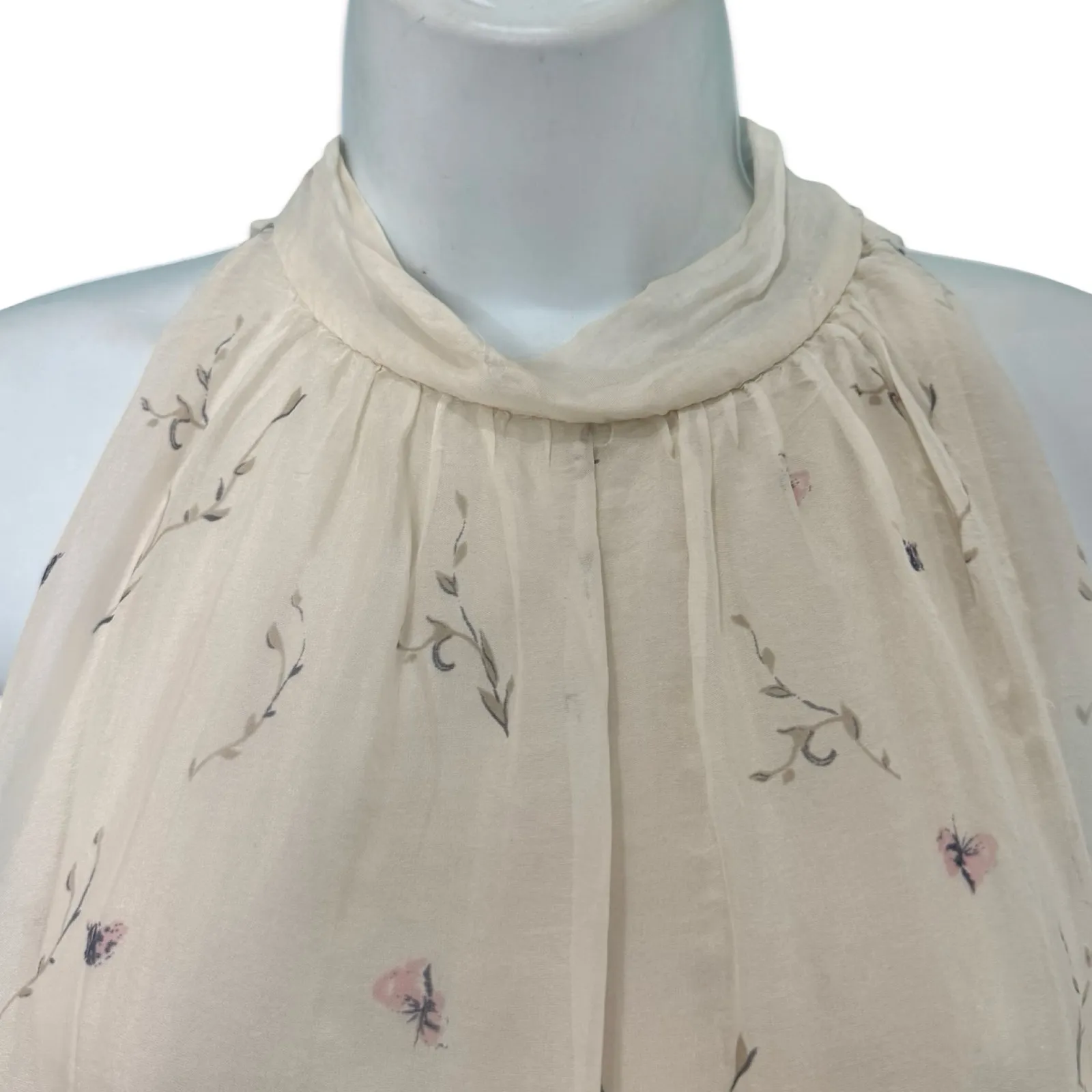 Via Signoria Cream Floral Purple Green Flowers Silk Sleeveless Halter Top size M Size M - Image 6