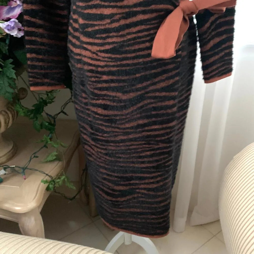 NEW JOA Zebra Print Fuzzy Long Wrap Cardigan Duster in Black / Brown - Image 6