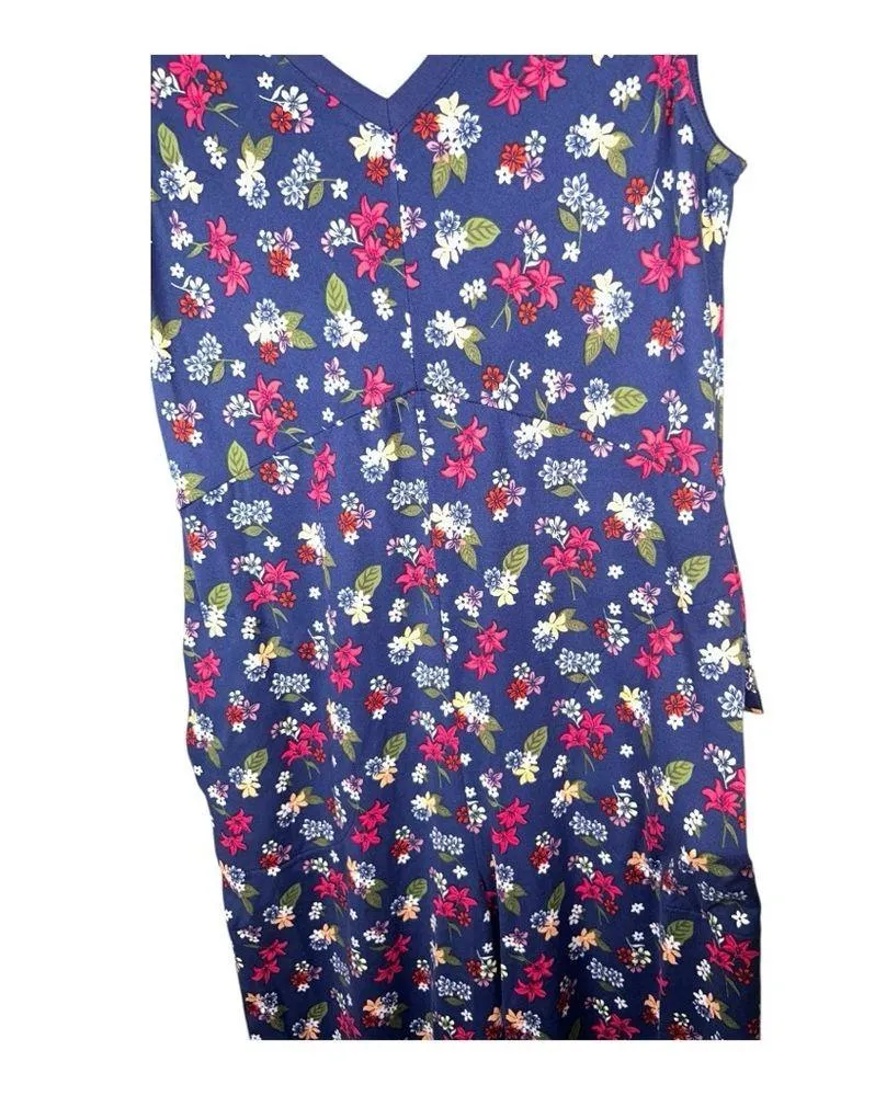 Cuddl Duds Floral Blue Flexwear V-Neck Wide Leg Jumpsuit Romper| Jumpsuit size S - Image 12