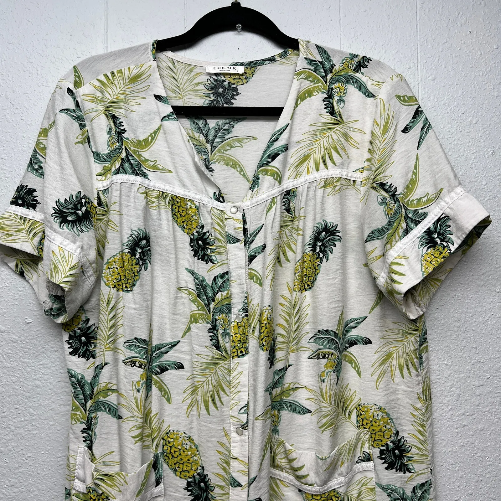 Ekouaer Novelty Tropical Tunic Maxi Dress Women Large Button Front Coastal Beach - Image 3