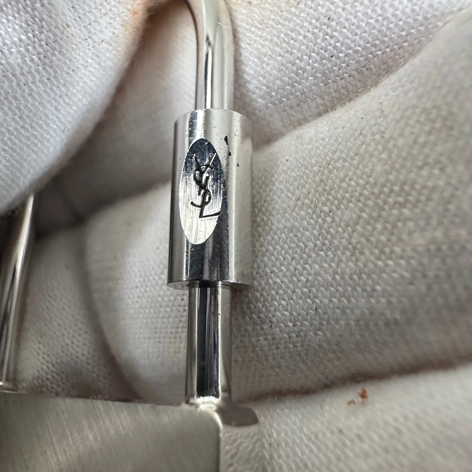 YSL Vintage  Padlock Bag Charm Key Ring Silver Greek Key w/ Box - Image 5