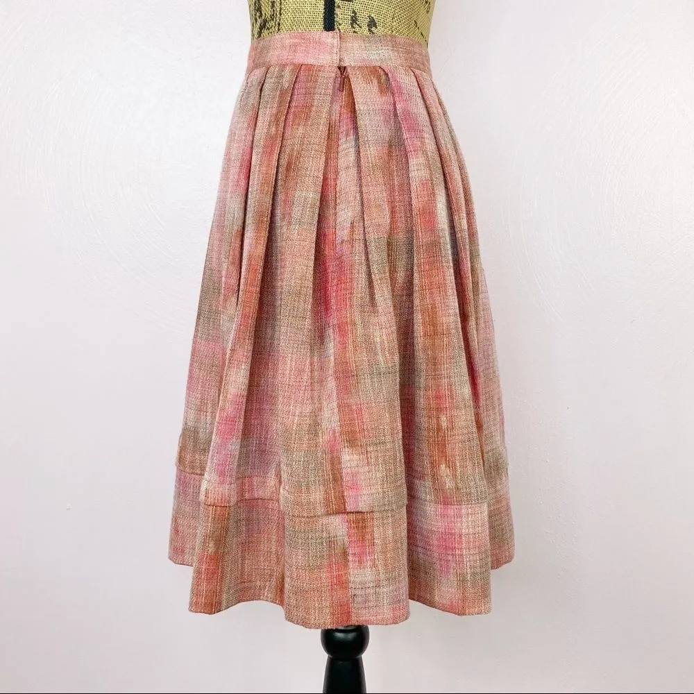 AK Anne Klein Petite Plaid Linen Blend Pleated A-line Skirt Pink Brown‎ 2P - Image 3