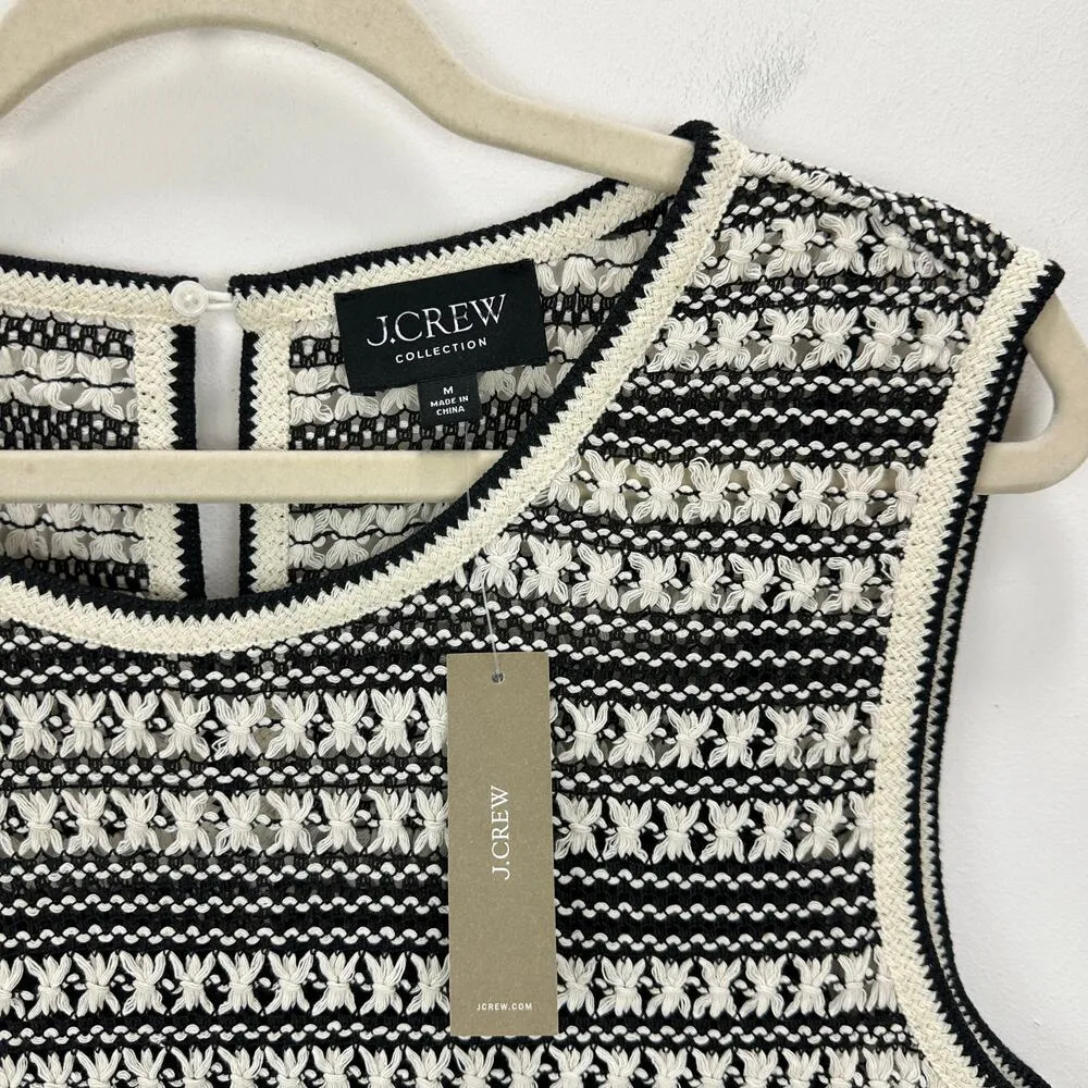 J.Crew Collection Crochet Midi Dress Striped Ivory Black Fringe Resort M NWT - Image 10