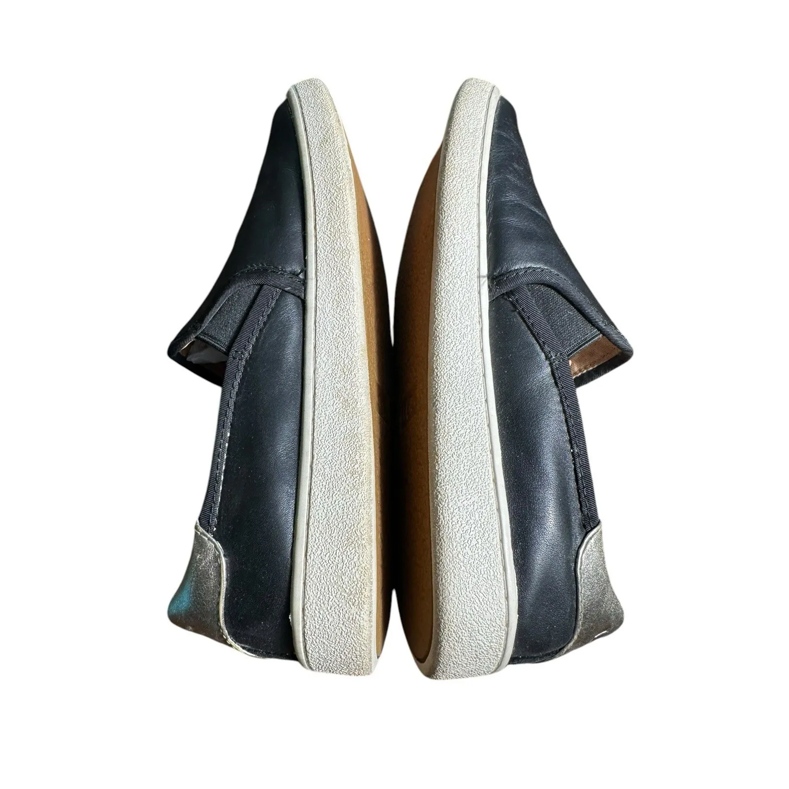 UGG Cas Black Tan Leather Slip-On Flat Sneaker‎ in Black Size 6 Women's #S26-0 - Image 4