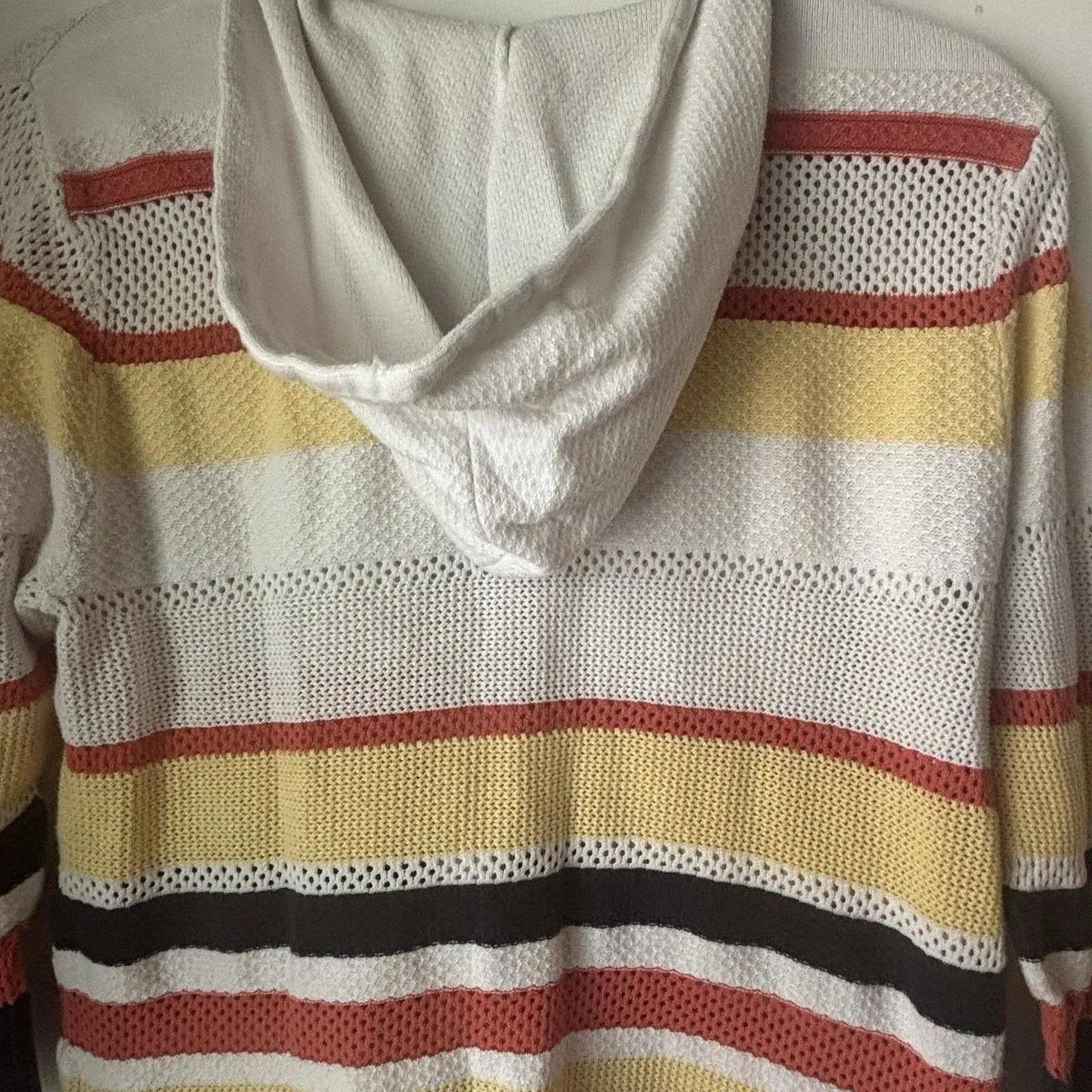 Christopher &Banks M Hooded Zip Sweater Lightweight 3/4 Sleeve Striped Open Knit Size M - Image 7