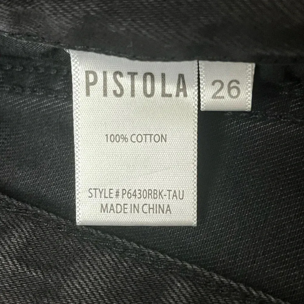 PISTOLA Black Distressed Moto Biker Slim Straight Crop Jeans Women’s 26 Edgy - Image 7