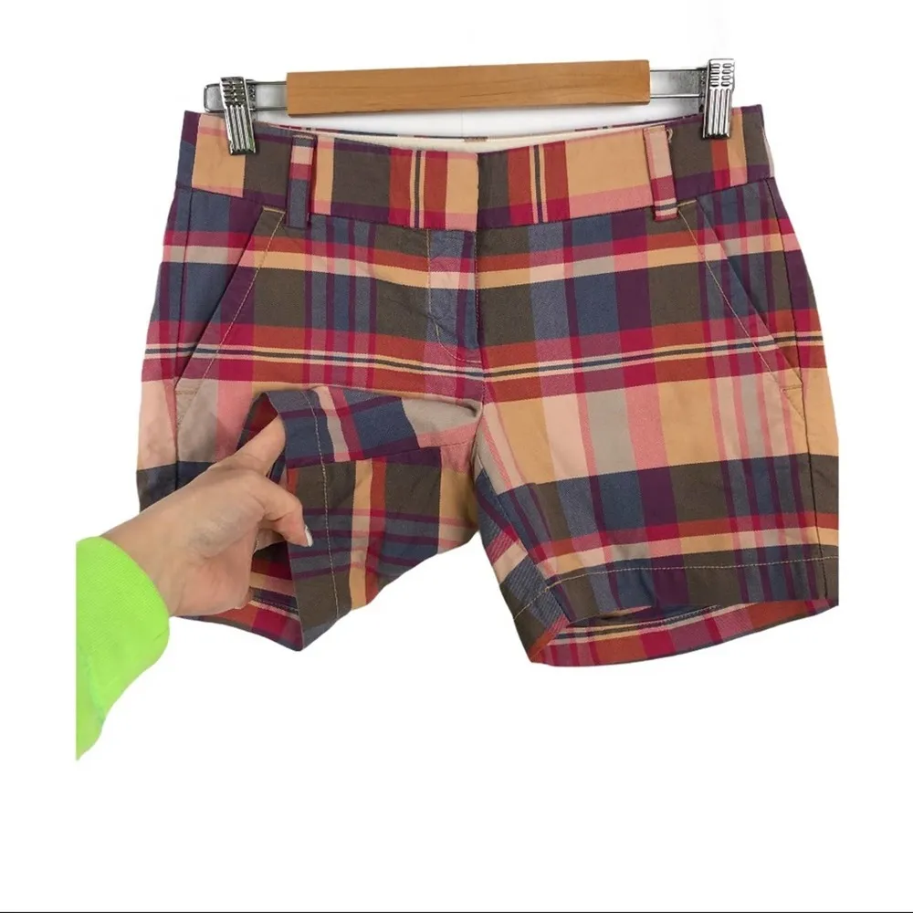 J.Crew Plaid 100% Cotton Casual Chino Shorts Style 45063 Size 00 Pockets - Image 4