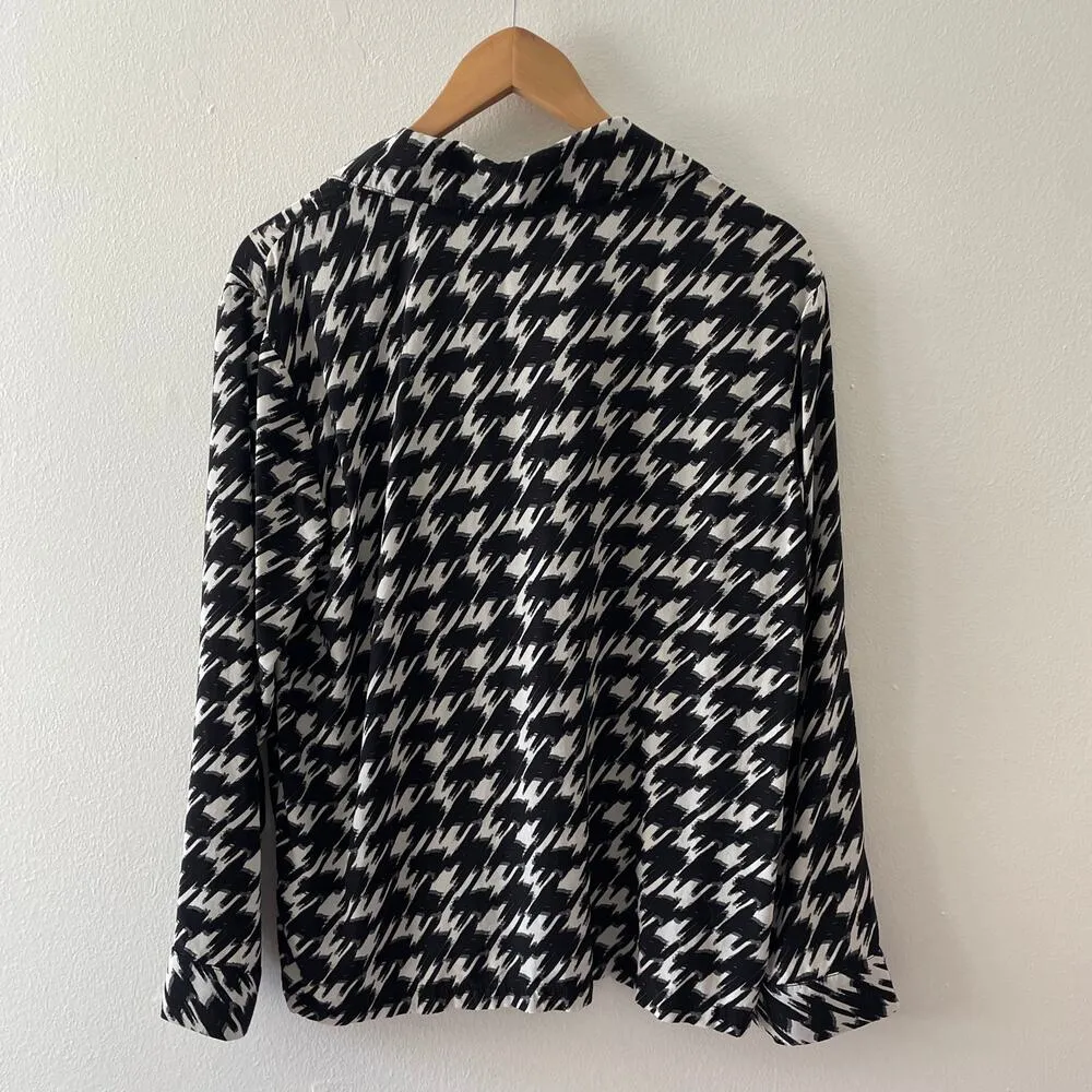 Anine Bing Aiden Shirt Womens Small Houndstooth Black White Pajama Style - Image 2