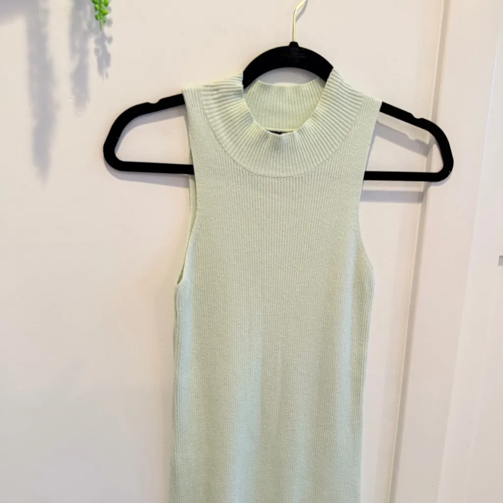 Papermoon Mock Neck Sleeveless Knit Sweater Dress Mint Green Women's Size Small - Image 3