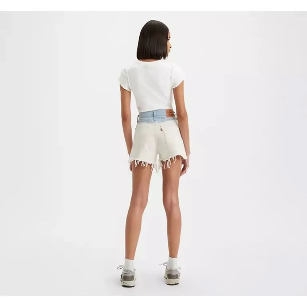 NEW Levi's Womens High Waisted Mom Shorts Cutoffs High Rise White, Blue Denim 33 - Image 4
