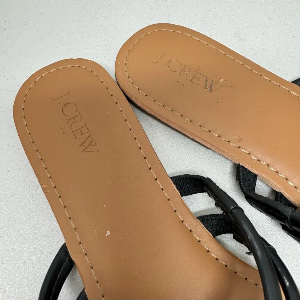 J Crew Black Faux Leather Strappy Slip On Sandals Womens 10 Slide Beachy Shoes - Image 6