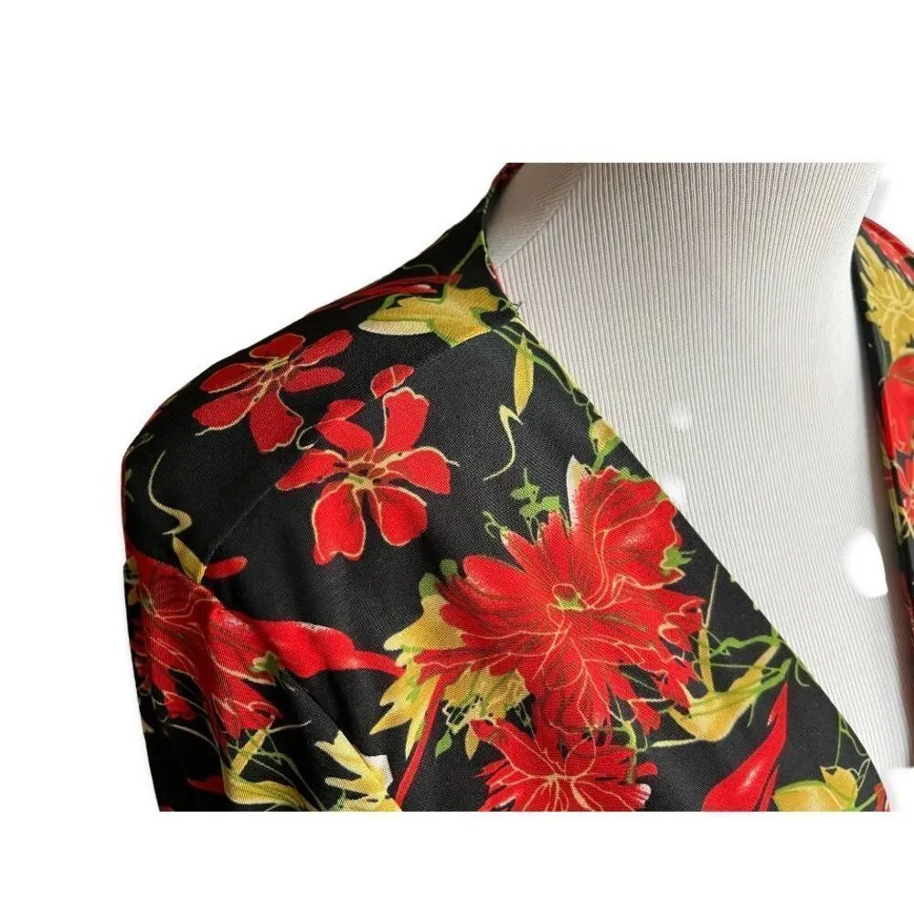 Womens Vintage Karin Stevens Red Floral Shrug Cardigan Bolero  Sz 8 - Image 2