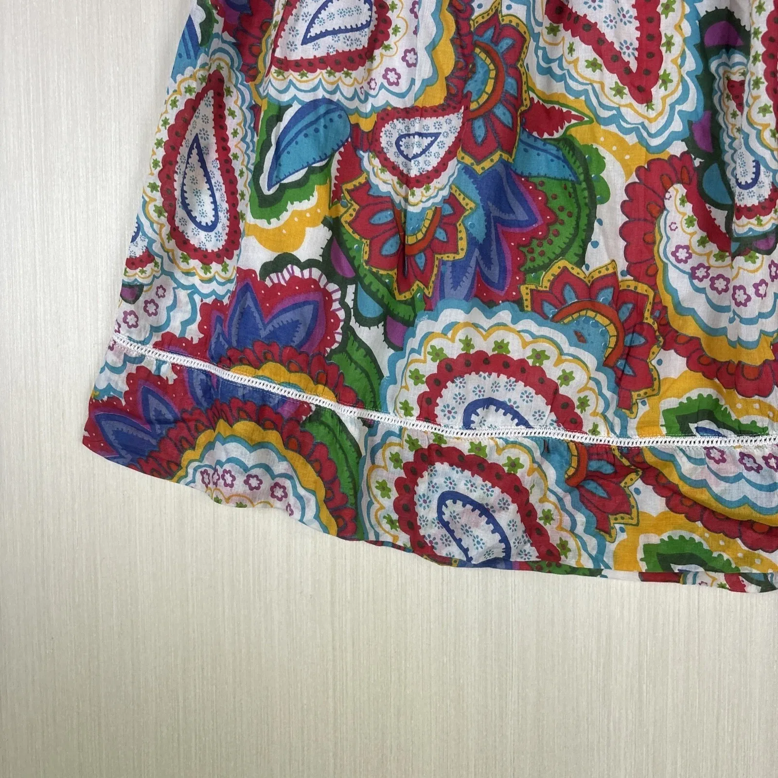 Studio West Women's Skirt Sz M Colorful Paisley Cotton Pleated Elastic Waist - Image 4