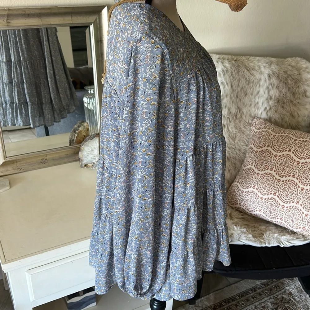 Jodifl Boho cottage tiered floral babydoll long balloon sleeve blouse Top L​​​ - Image 9