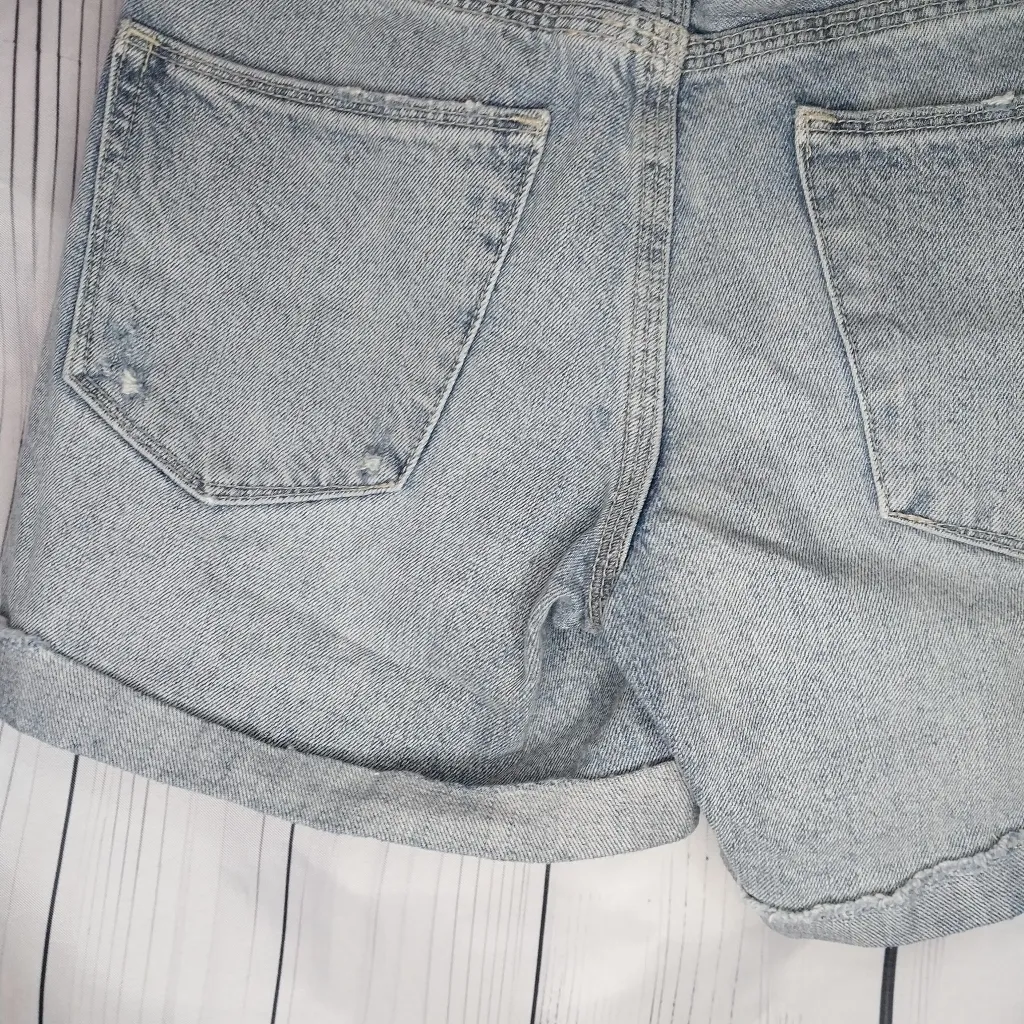 Madewell Distressed Light Blue Denim Raw Rolled Hem Shorts - Image 8