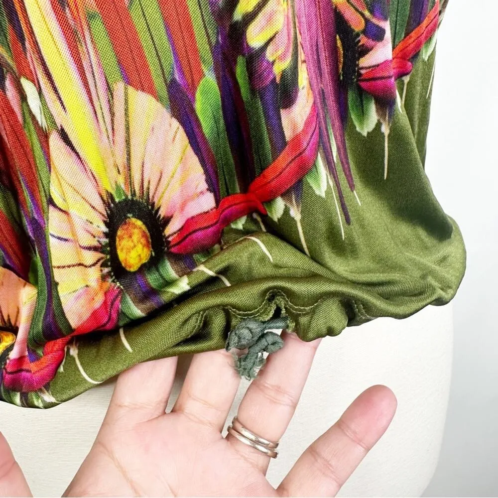 Jean Paul Gaultier Soleil Women’s Small Green Floral Printed Cold Shoulder Top - Image 5