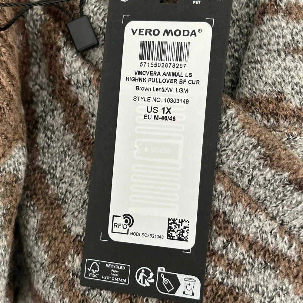 Vero Moda Women's Curve Animal Print Mock Neck Pullover Sweater Plus 1X New - Image 9