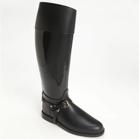 Jimmy Choo Black Rubber Cheshire Equestrian Style Tall Rainboots | Size 37 - Image 2