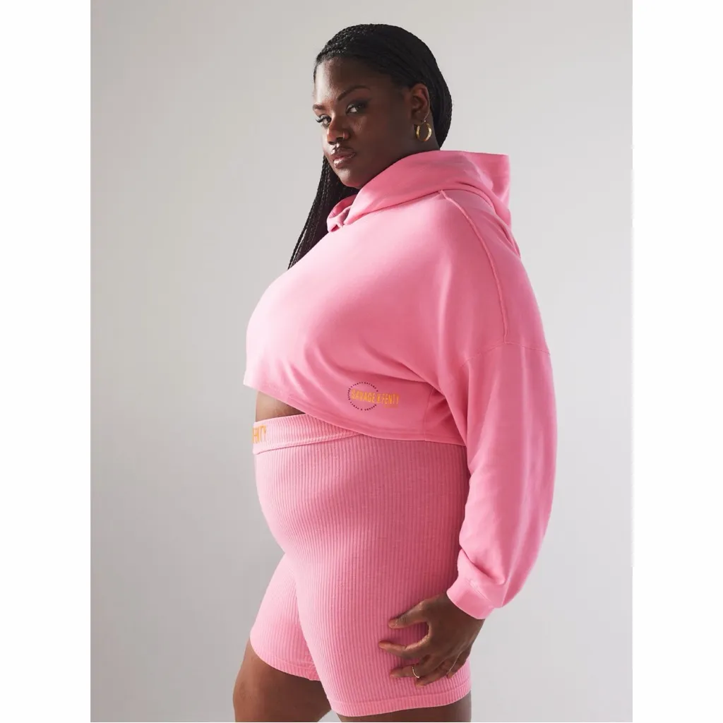Savage X Fenty Essential Terry Scope Logo Cropped Hoodie 3X NWT Pink - Image 3