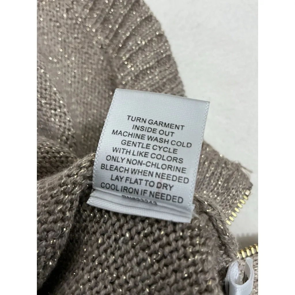 Womans Ny & Co Beige Gold Matellic Long Sleeve Pullover Sweater Accents Large - Image 4