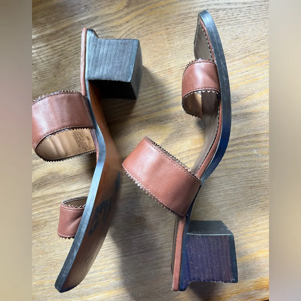 Vintage 90s Nine West Size 9 Brown Leather Square Toe Slide Sandal - Image 6